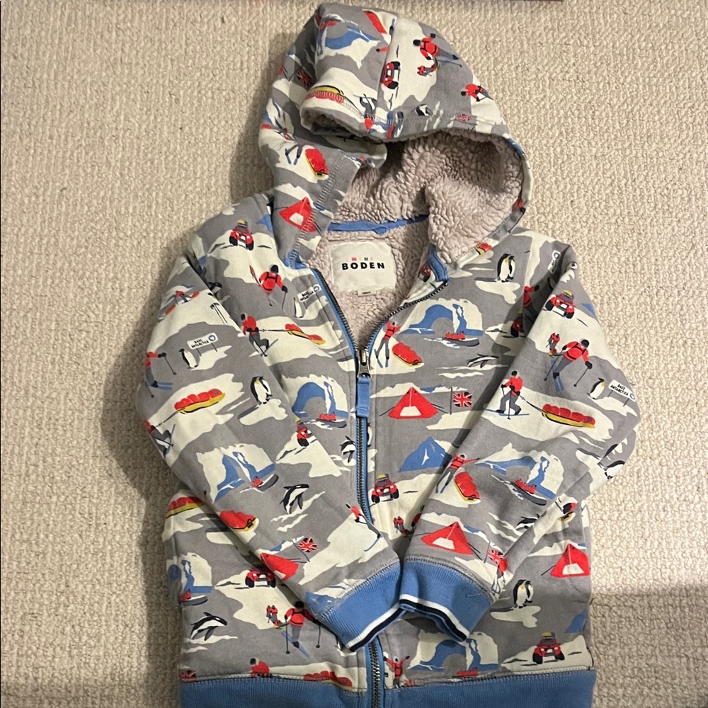 Mini Boden Gray Adventure Print Hoodie